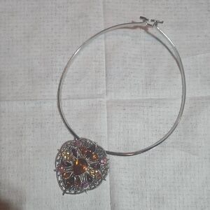 Elegant Silver Necklace with Multicolor Gemstone Pendant